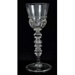 Antique German / Dutch tall ceremonial drinking glass (hohlpuffenglas) with moulded bowl and