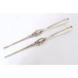 Pair late nineteenth / early twentieth century German silver lobster picks with pierced lobster