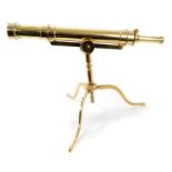 19th century brass library telescope, engraved signature: J Hicks.