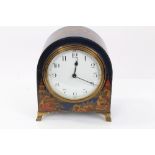 1920s Chinoiserie cased mantel clock in dome top case with white enamel dial,