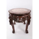 Late 19th / early 20th century Chinese carved hardwood and rouge marble inset urn stand of lobed