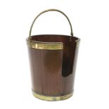 Large George III mahogany and brass bound plate bucket, typical coopered form,