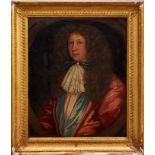 Late seventeenth century English school oil on canvas - portrait of a nobleman in red coat,