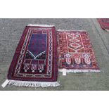 Belouch style prayer rug having midnight blue mihrab in multiple geometric borders,