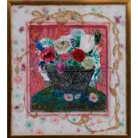 Manner of Dora Carrington (1893-1932) reverse mixed media on glass - still life of flowers in a