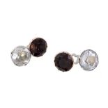 Pair of 18th century smokey quartz and crystal foil backed cufflinks set in silver and with gold
