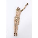 16th / 17th century Continental polychrome painted carved ivory crucifixion figure 19cm high