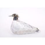 1950s silver mounted claret jug in the form of a pigeon, with moulded glass body (London 1959),