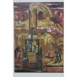 Mid-twentieth century English school linocut - Haymaking, in glazed frame,