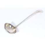 Fine quality George V silver Old English pattern soup ladle with engraved initial 'B' (London 1913),
