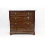 Early George III mahogany chest of drawers having four long graduated cockbeaded drawers on bracket