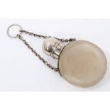 Victorian Sampson Mordan silver mounted scent flask with frosted glass moon-shaped body,