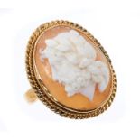 19th century Italian carved shell cameo with a relief carved profile of a classical male bust,