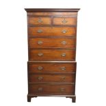 George III mahogany chest on chest with concave moulded cornice and two short over six long