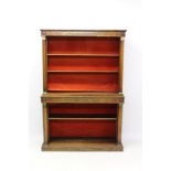 Regency rosewood and brass inlaid open bookcase with two stepped tiers of adjustable shelves,