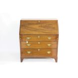 George III mahogany bureau with fitted interior of short drawers and four long graduated drawers