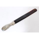 Victorian tortoiseshell page-turner with scale and foliate decorated silver handle,