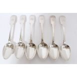 Set of six Victorian silver fiddle pattern dessert spoons with engraved monograms (London 1841),