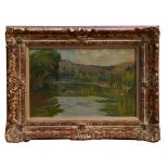 Early twentieth century Continental school oil on panel - extensive lake view, indistinctly signed,