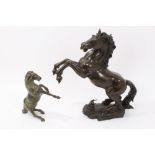 Nineteenth century-style bronze figure of a rearing horse, 37cm high,