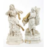 Rare pair mid-18th century English white glazed porcelain figures of a Classical maiden emblematic