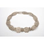 Late 19th century Russian Caucasian silver ladies' belt with intricate filigree panels and clasp