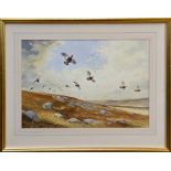 *Ben Hoskyns (b. 1963), watercolour - Grouse over the heather, signed, in glazed gilt frame, 39.