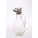 20th century claret jug with late Victorian silver mount in the form of a dog's head with collar,