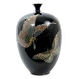 Early 20th century Japanese cloisonné vase of bulbous form decorated with butterflies and moths on