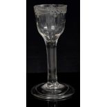 Georgian cordial glass with moulded conical bowl with swag engraved border,