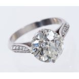 Fine diamond single stone ring, the old cut diamond weighing approximately 3.