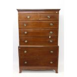 George III mahogany and parquetry inlaid tallboy chest with two short over five long graduated