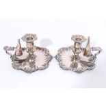 Pair late 18th / early 19th century Old Sheffield Plate chambersticks of shaped circular form,