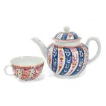 Mid-18th century Worcester Princess Charlotte pattern teapot and cover with Imari palette colours