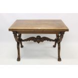 Good quality late 19th / early 20th century French carved walnut draw-leaf dining table,