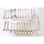 Selection of miscellaneous Georgian and later silver flatware - including six silver gilt teaspoons