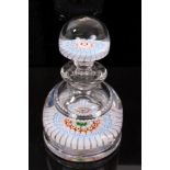 Late Victorian Stourbridge glass paperweight inkwell with millefiori pink,