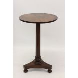 George IV mahogany wine table with well-figured circular top,