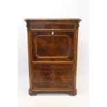 Good 19th century Continental burr walnut secrétaire à abattant having canted fluted angles and