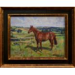 *Peter Biegel (1913-1987) oil on canvas - a chestnut horse in extensive landscape, "Rusty", signed,