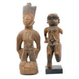 Good early Congolese carved and polychrome painted figure, drilled to the top of the head,