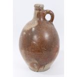 Early 18th century Rhenish glazed stoneware wine bottle with brown tiger glaze,