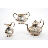 Victorian silver three piece tea set - comprising a teapot of baluster form,