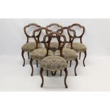 Set of six Victorian balloon back dining chairs raised on slender cabriole legs