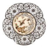 Late 19th / early 20th century Japanese ivory shibyama and silver filigree dish centred by ivory