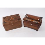 Regency mahogany and parquetry inlaid caddy, the hinged cover with stellar inlay, 21cm wide,