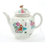 Mid-18th century Worcester teapot and cover with polychrome floral knop and floral spray decoration,