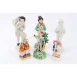 Late 18th century Walton pottery figure of a trumpeter and other Staffordshire pottery including