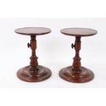 Pair good quality 19th Century turned mahogany adjustable circular display stands with side screw