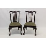 Rare pair of George II and later red walnut side chairs,